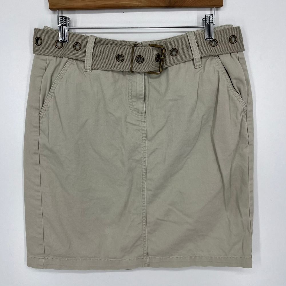 Michael Kors Womens Khaki Chino Belted Utility Skirt Size 8 Tan Grommet Belt